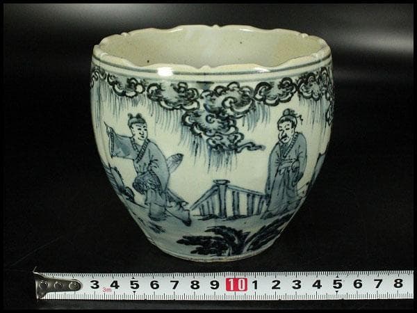 中国美術 青花 人物絵 筆筒 壷(K-LC852)