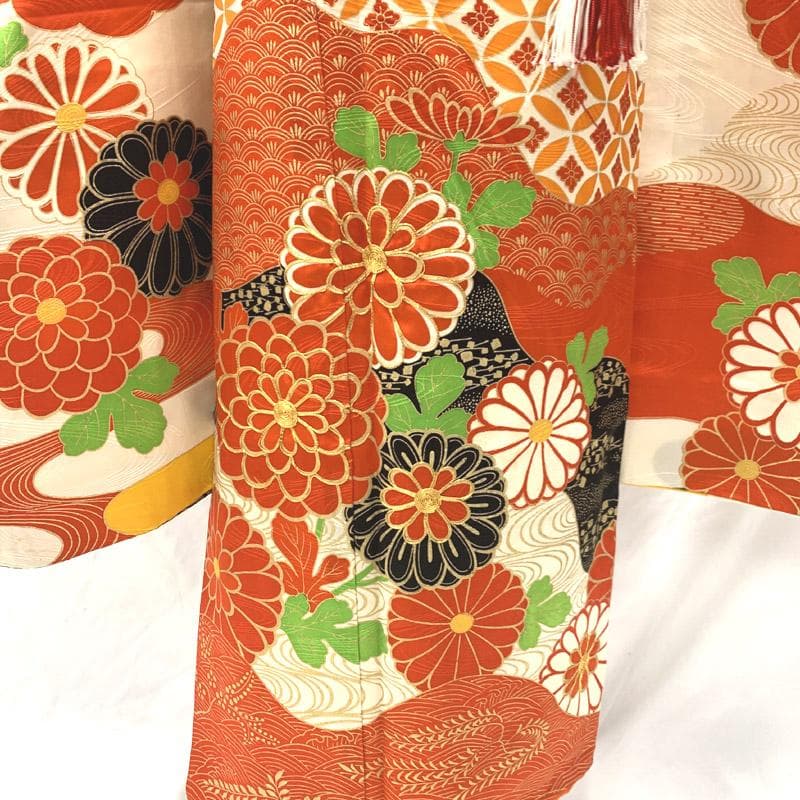 512ag47■七五三 七歳 女児 着物&袋帯 菊■状態良好