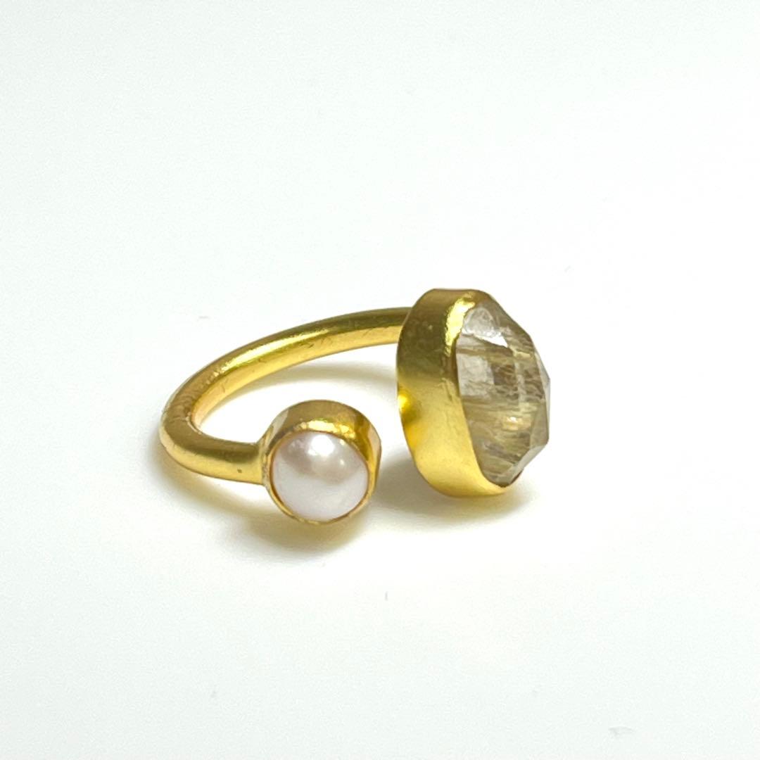 silver925 18kgp オープンリング〈ゴールドルチル、パール〉　指輪