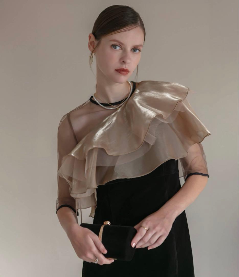 【LEJA】アシンメトリーティアードフリル3WAYベロアIラインドレスワンピース