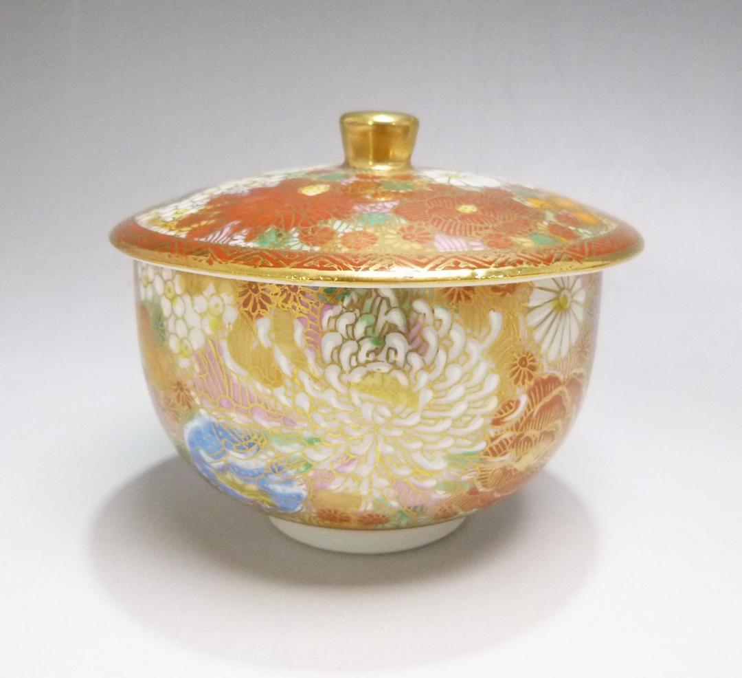 o0515-67 九谷焼 九谷美泉 番茶器揃 花詰 急須 蓋付湯呑5客 共箱