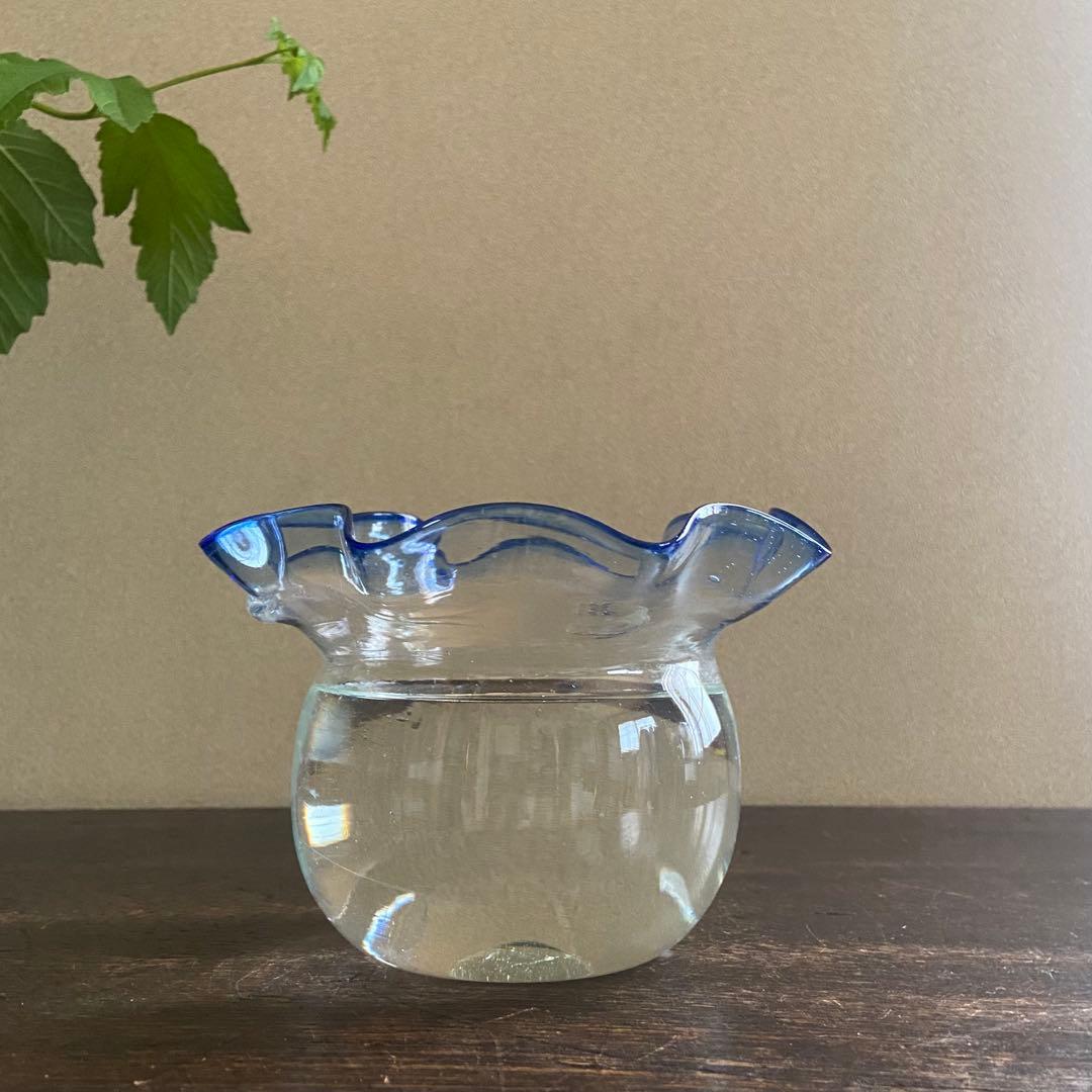 大正ガラス　金魚鉢　古い硝子　アンティーク　吹きガラス　レトロ　めだか