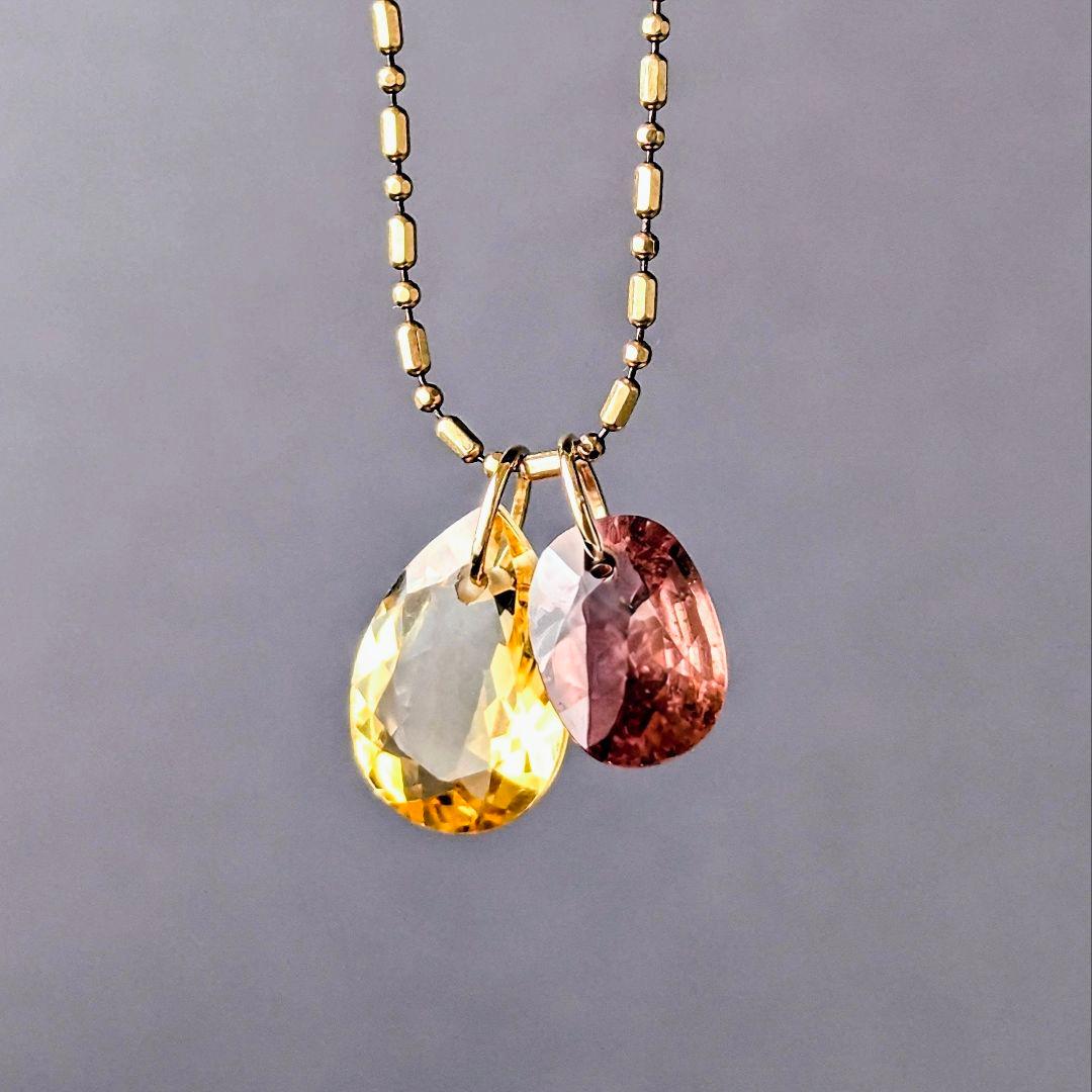 ♢N♢K18 ピンクジルコン＆イエローシトリン セットチャ―ム