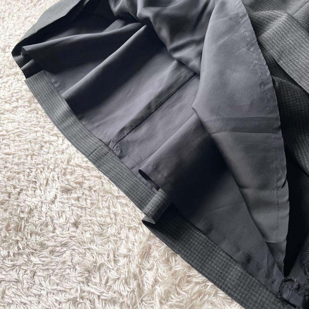 マーガレットハウエル 美品 ウールタックスカート 2 チェックグレー