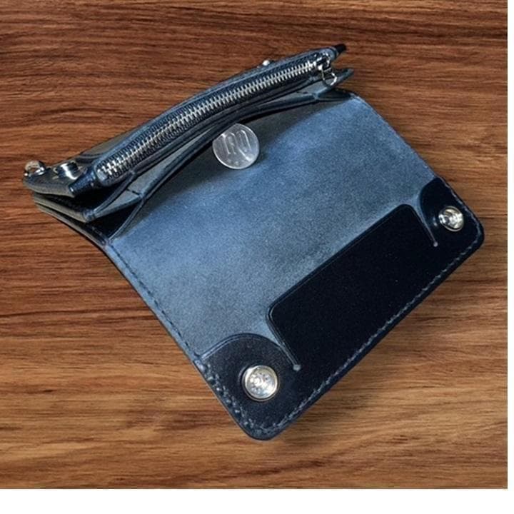 TERU ⑤ミドルトラッカーウォレット/栃木レザーシルバー/小判カンシルバ