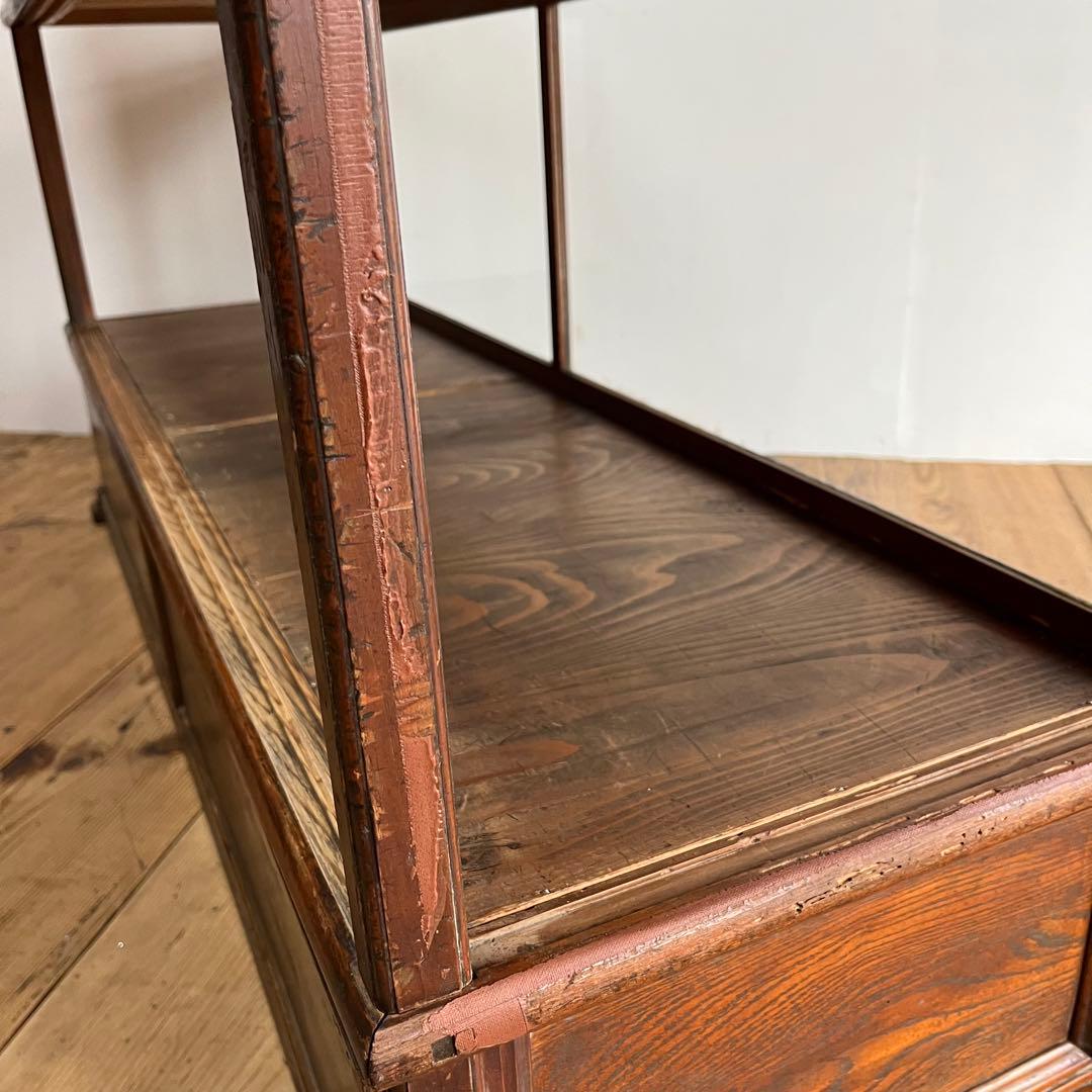 アンティーク ガラス ショーケース カウンター ゆらゆらガラス 無垢材 店舗什器