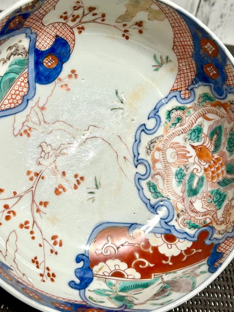 古伊万里　上手物　三重鉢　花鳥図　龍　縁起物　金彩色絵　江戸〜明治期時代物/骨董