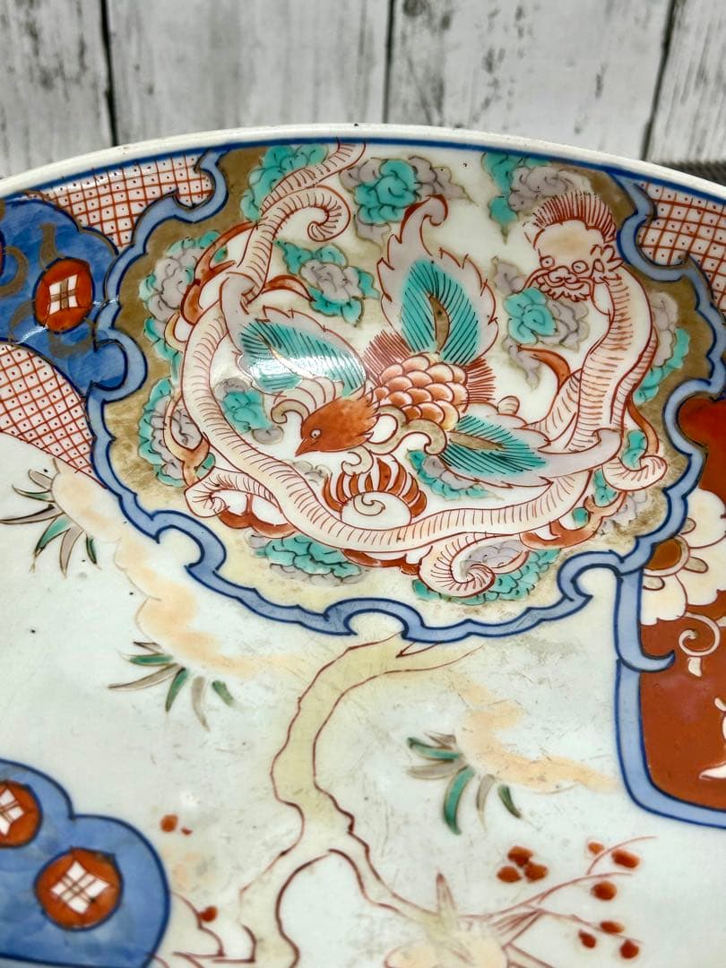 古伊万里　上手物　三重鉢　花鳥図　龍　縁起物　金彩色絵　江戸〜明治期時代物/骨董