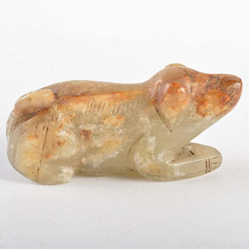 中国　玉石彫刻　犬　置物　V　R5558