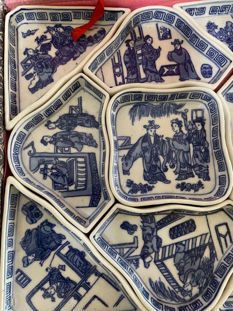 中国古美術　染付　青花小皿　アンティーク　 9点セット　元箱付