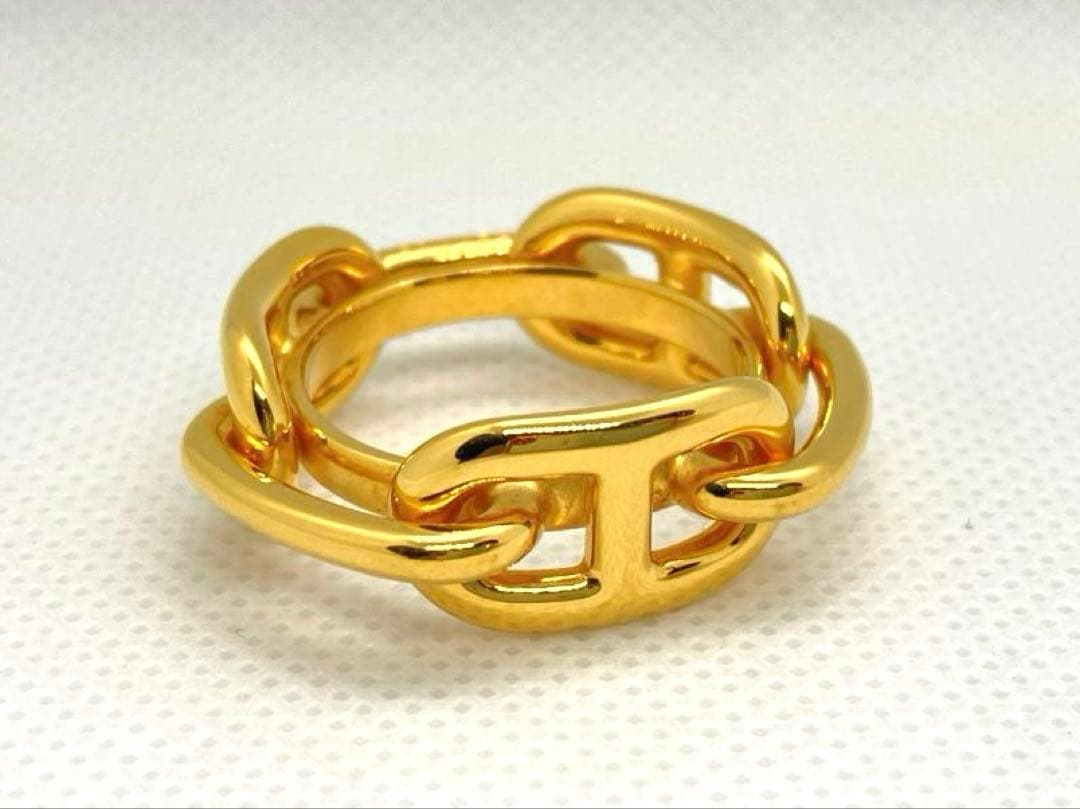 【美品】HERMES　エルメス　スカーフリング　シェーヌダンクル　ゴールド