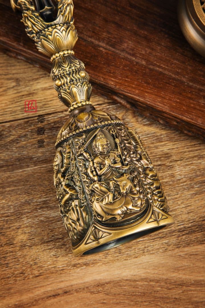 【修縁堂】密教法具 ブロンズ色 五大明王金剛鈴 真鍮製 仏教法具