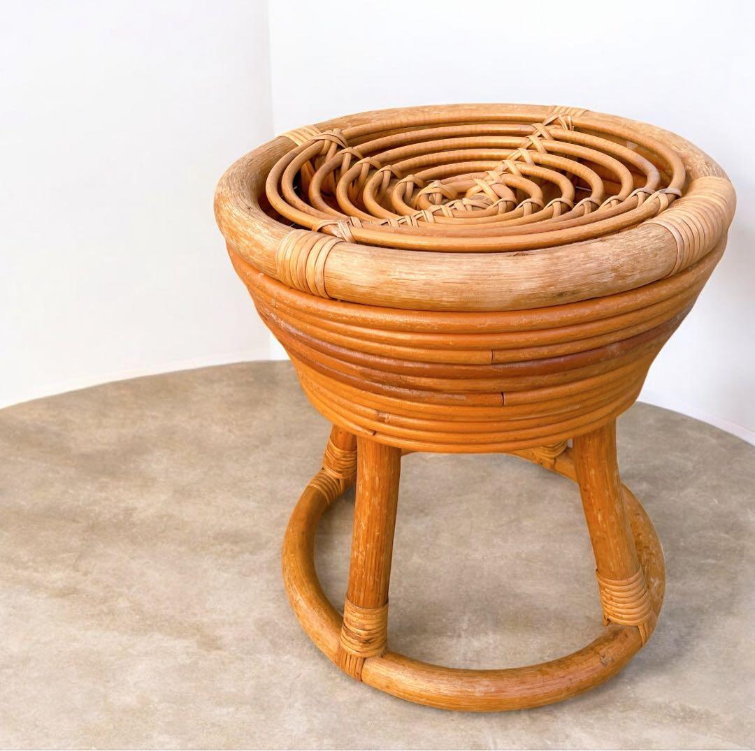 山川ラタン スツール ジャパンヴィンテージ 籐編み 山川譲 ジャパニーズモダン