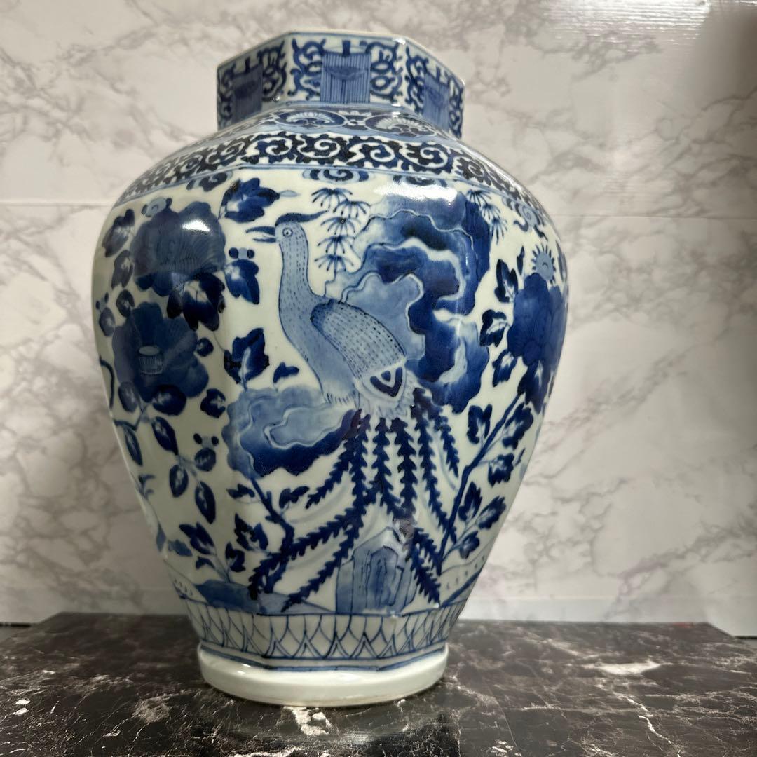 沈香壺、染め付け、鳳凰、面取り、元禄。