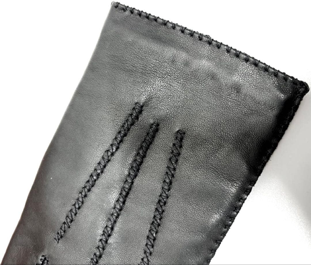 【美品】エルメス クルードセル手袋ブラック ラムレザーカシミア ¥177,100