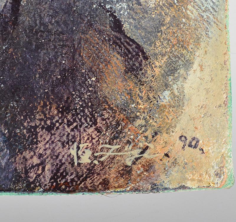 藤崎恒頼作　油彩F3号　『魚夫』　額装　箱付　V R4434C