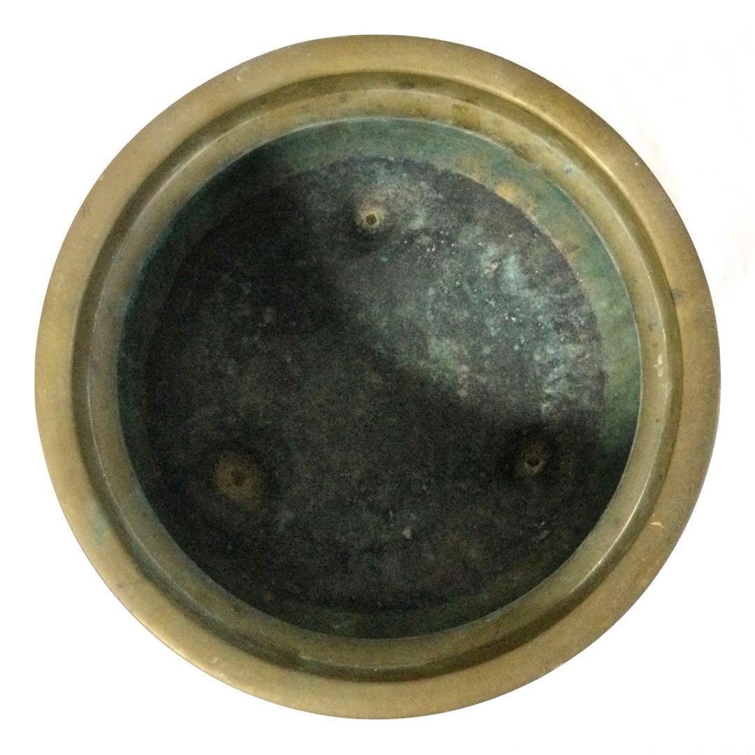 時代物 古銅製 瓶掛火鉢 大香炉三足 古木台座 大型 B634