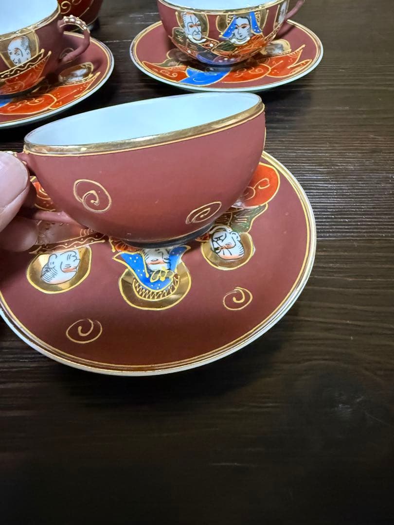 茶道具セット 赤色と金色の陶器製