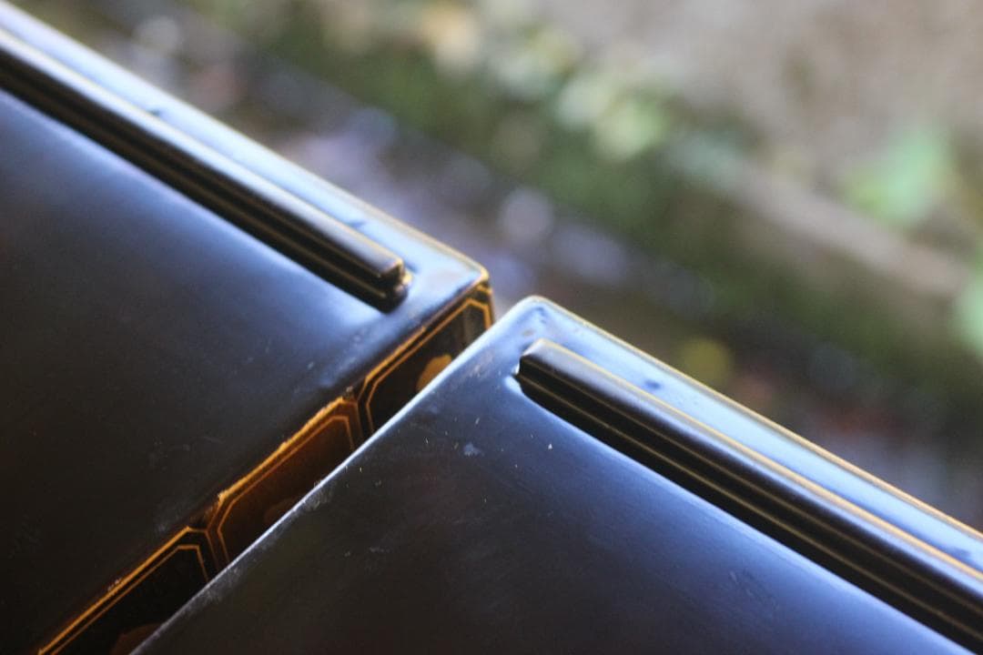 デッドストック！内朱金縁黒漆に極上宝尽蒔絵の映える二段重（検輪島塗重箱お重