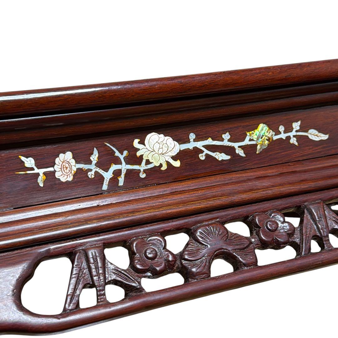 高級唐木 花台 螺鈿細工 透かし彫り 床の間 和インテリア 華道 飾り台