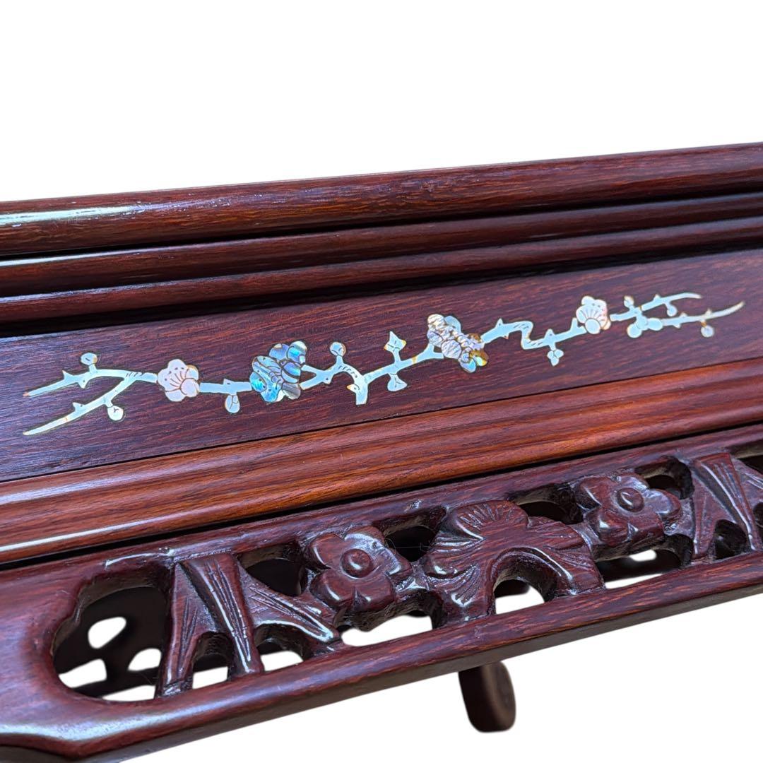 高級唐木 花台 螺鈿細工 透かし彫り 床の間 和インテリア 華道 飾り台