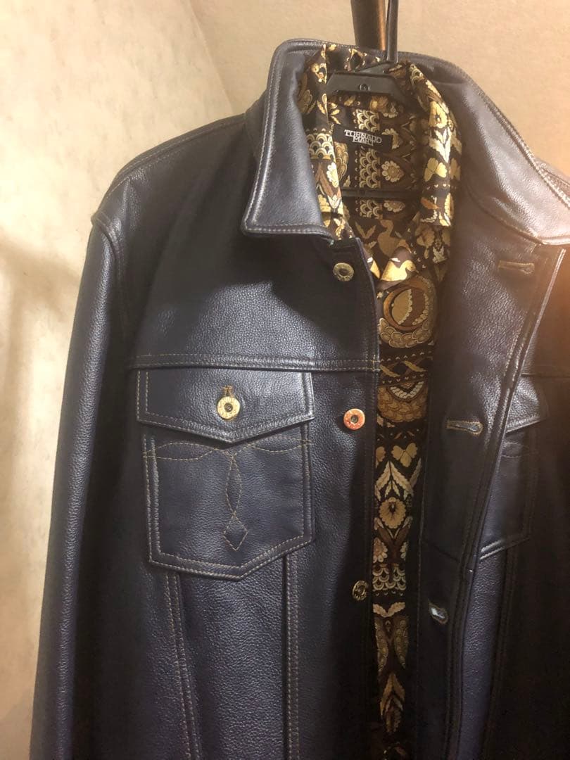 レザージャケット、ネイビー