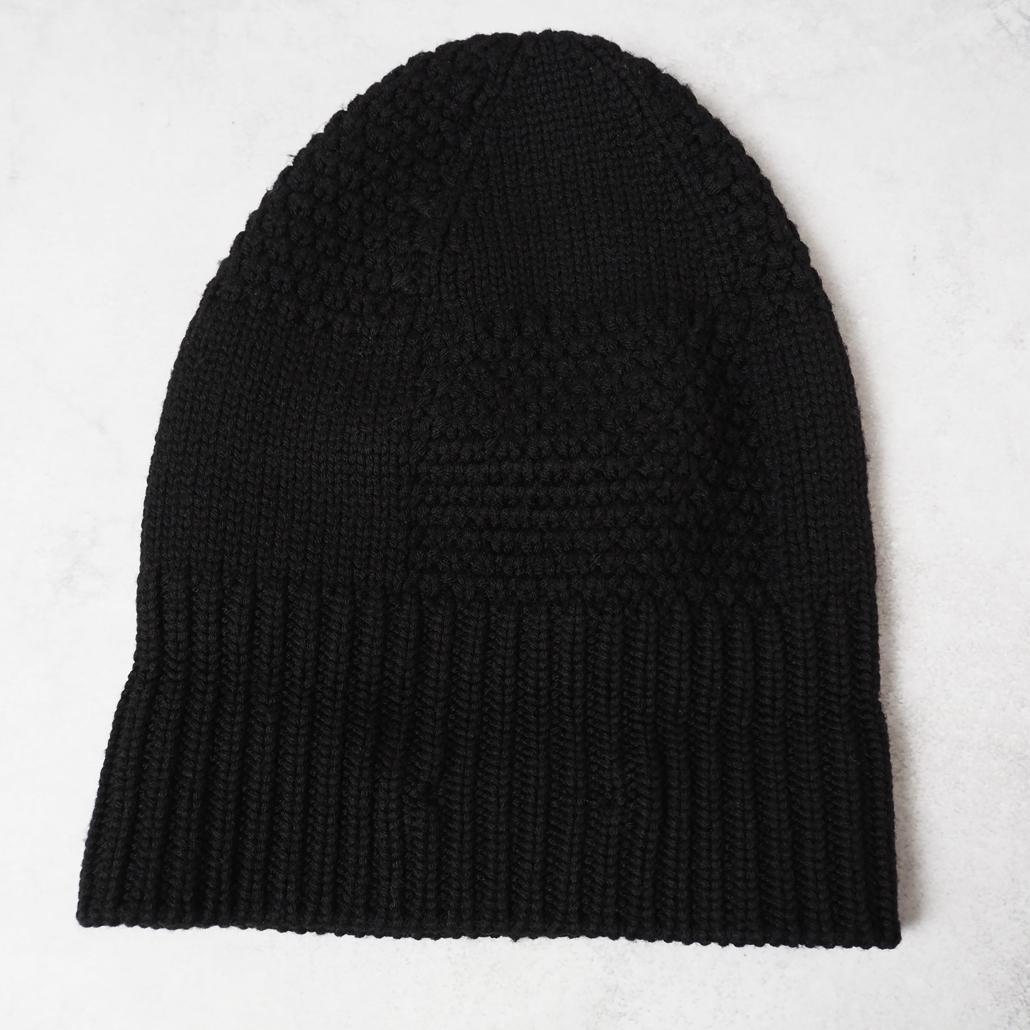 LOUIS VUITTON　ダミエ柄ニット帽 レザーパッチ 黒 イタリア製