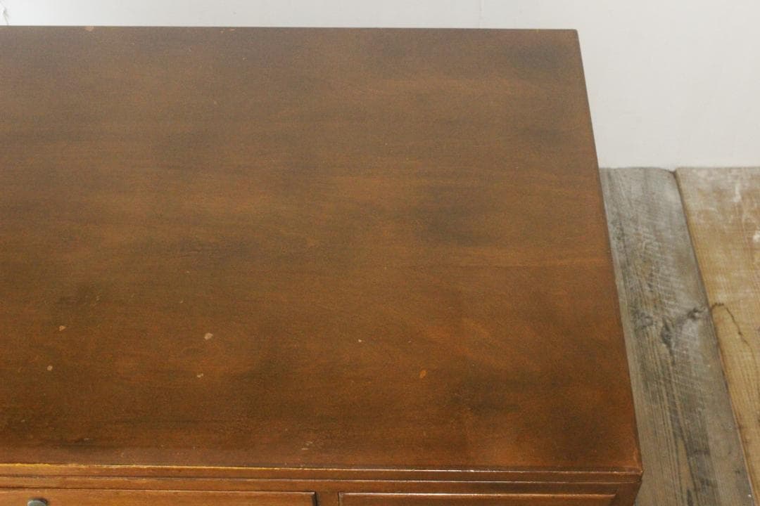 レトロ 両袖デスク 机 書斎 作業台 引き出し 抽斗 9杯 分割可能 木製