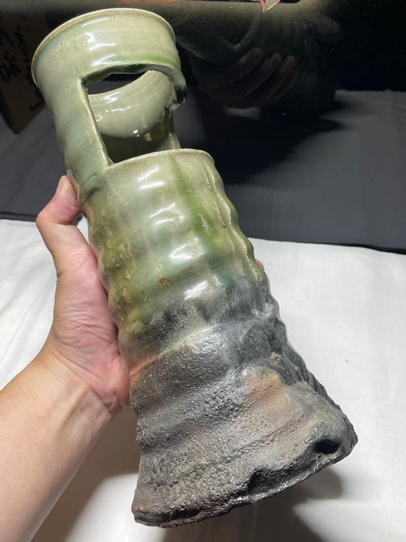 美濃焼。名作家。山田 正和。花器。超美品。舊家蔵出し。茶道具。華道具。希少品。