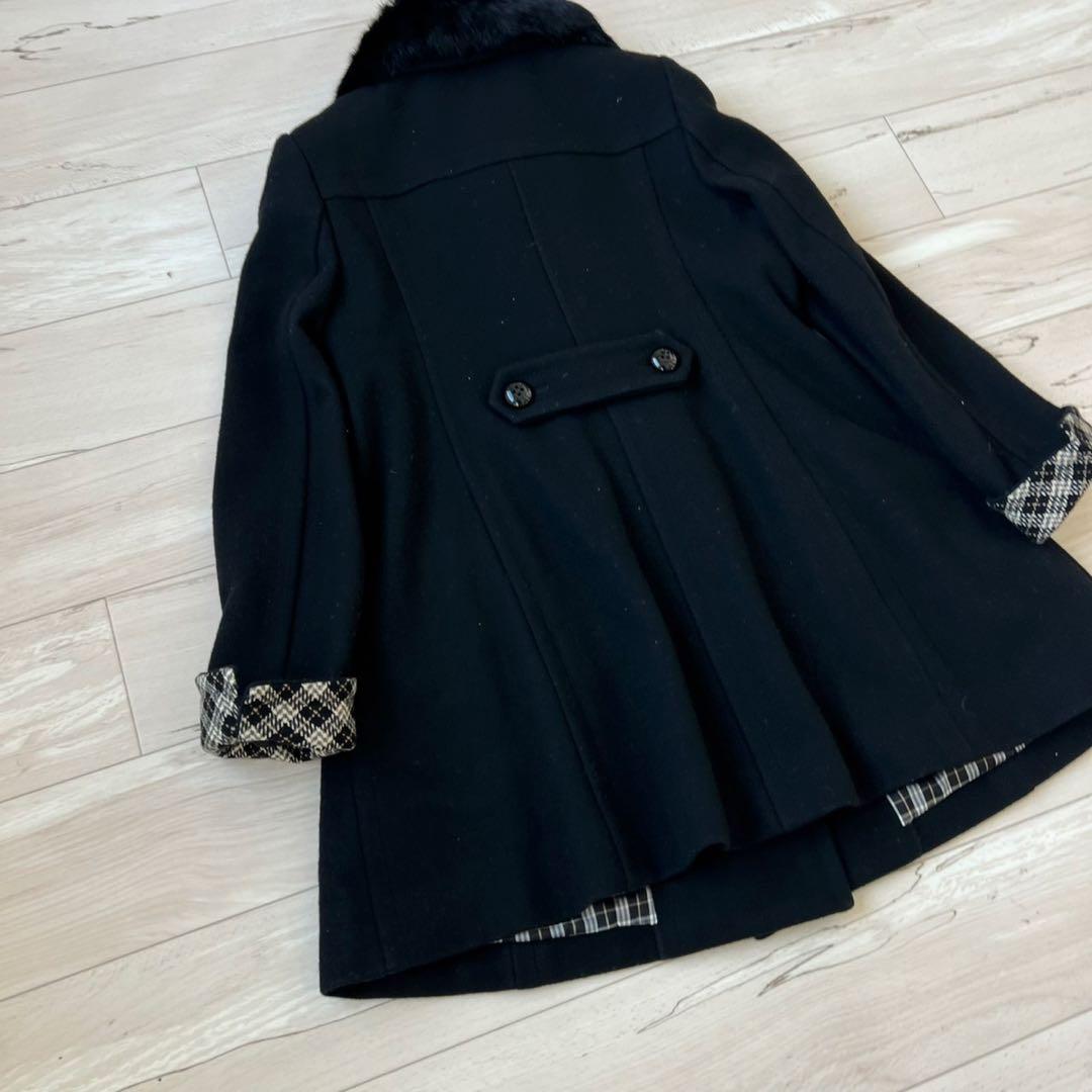 バーバリーブルーレーベル　ロングコート　ダブル　チェック　ラビット　2way