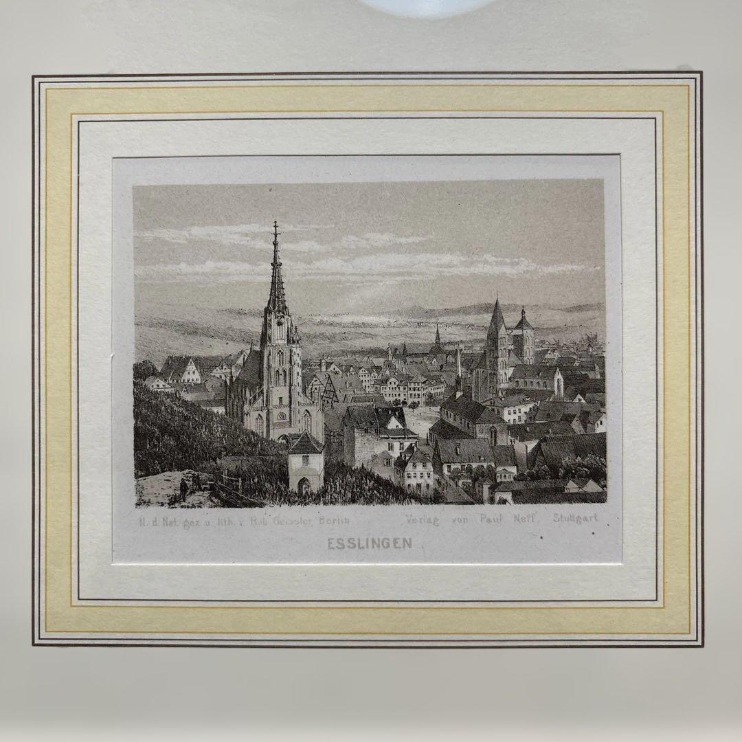 エスリンゲン全景 R.ガイスラーによる1850年頃のオリジナルリトグラフ