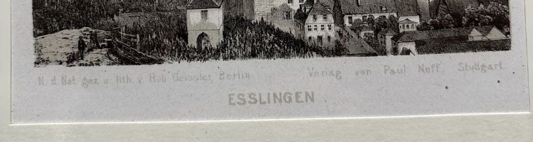エスリンゲン全景 R.ガイスラーによる1850年頃のオリジナルリトグラフ