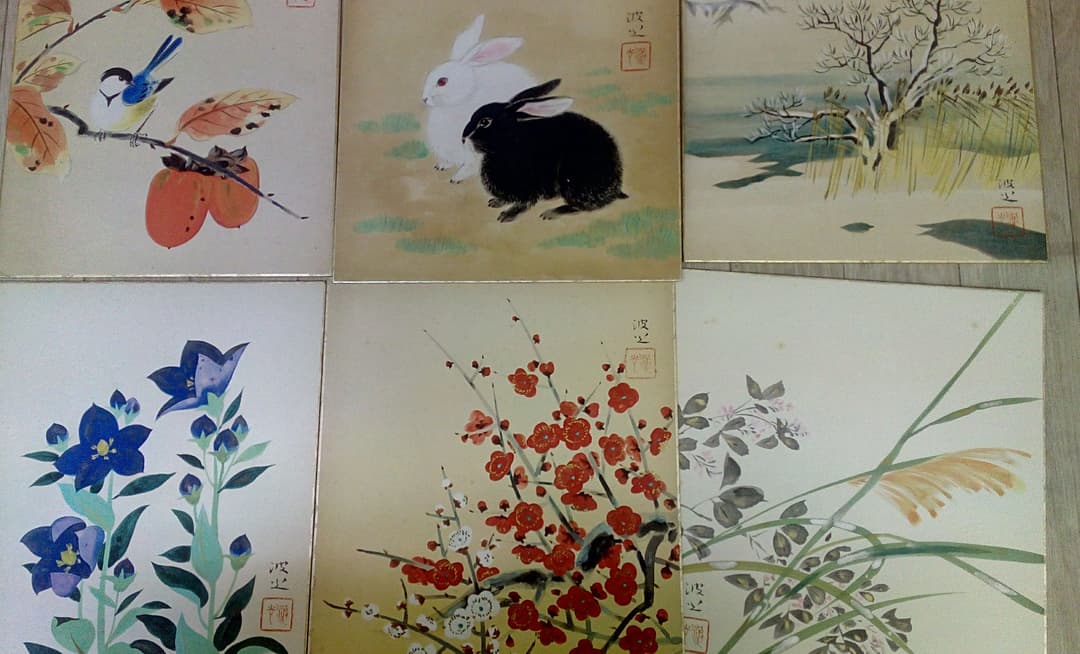 波火　色紙絵６枚セット美術品　骨董　絵画　美術品　日本画　筆画