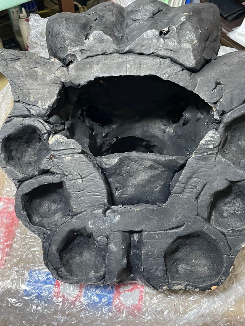 名工　島常賀　面シーサー　燻　壺屋焼