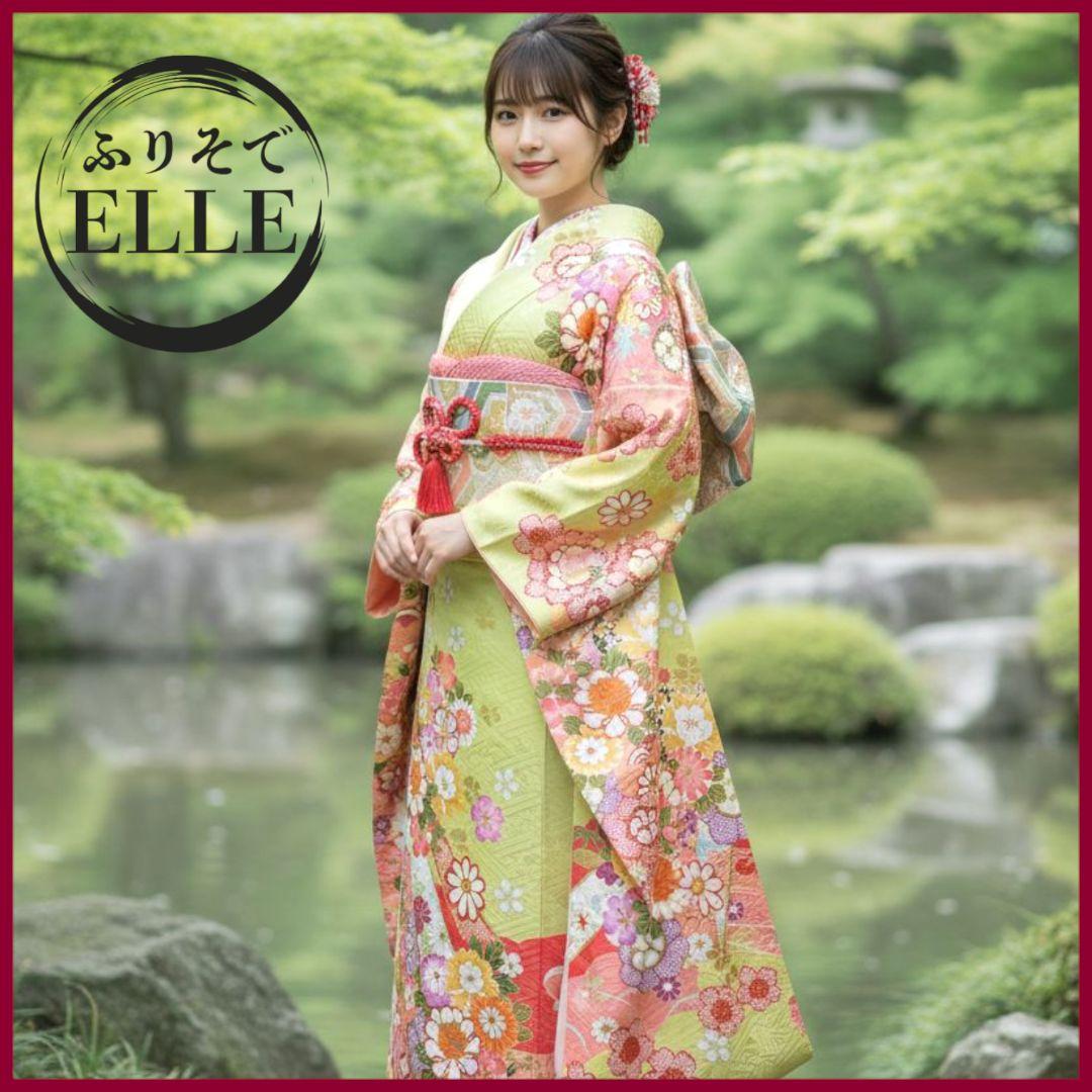 SALE中！振袖フルセット(7点)・成人式・金駒刺繍・金彩加工・鹿の子柄・正絹