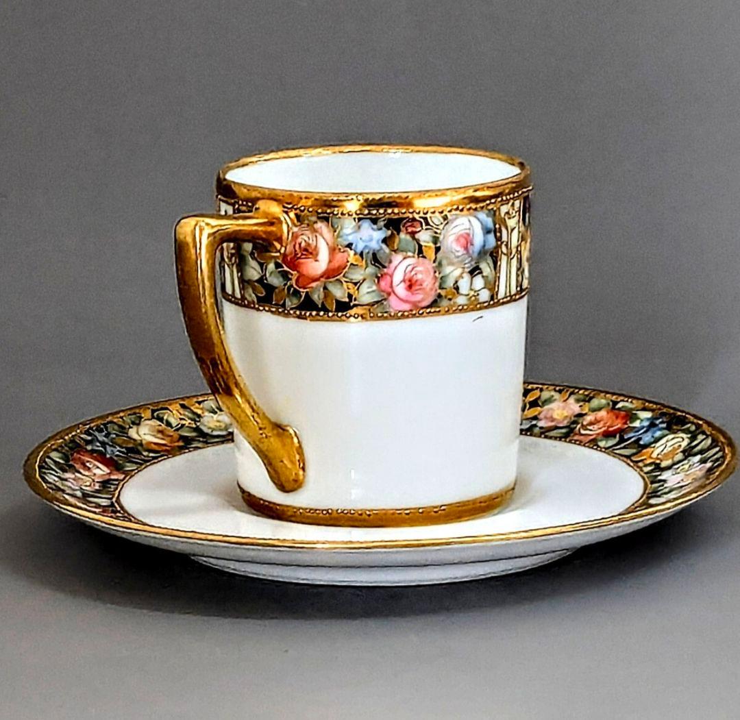 オールドノリタケ 薔薇百花繚乱金盛上陽刻 アンティ―クキャビネット カップ