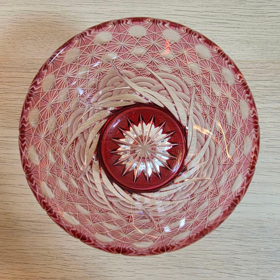 超希少品☆江戸切子 ロックグラス 金赤 花切子