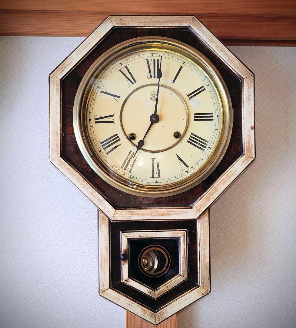 〈完動・美品〉渋谷時計製造所×WATERBURY　平金八角合長ゼンマイ振り子時計