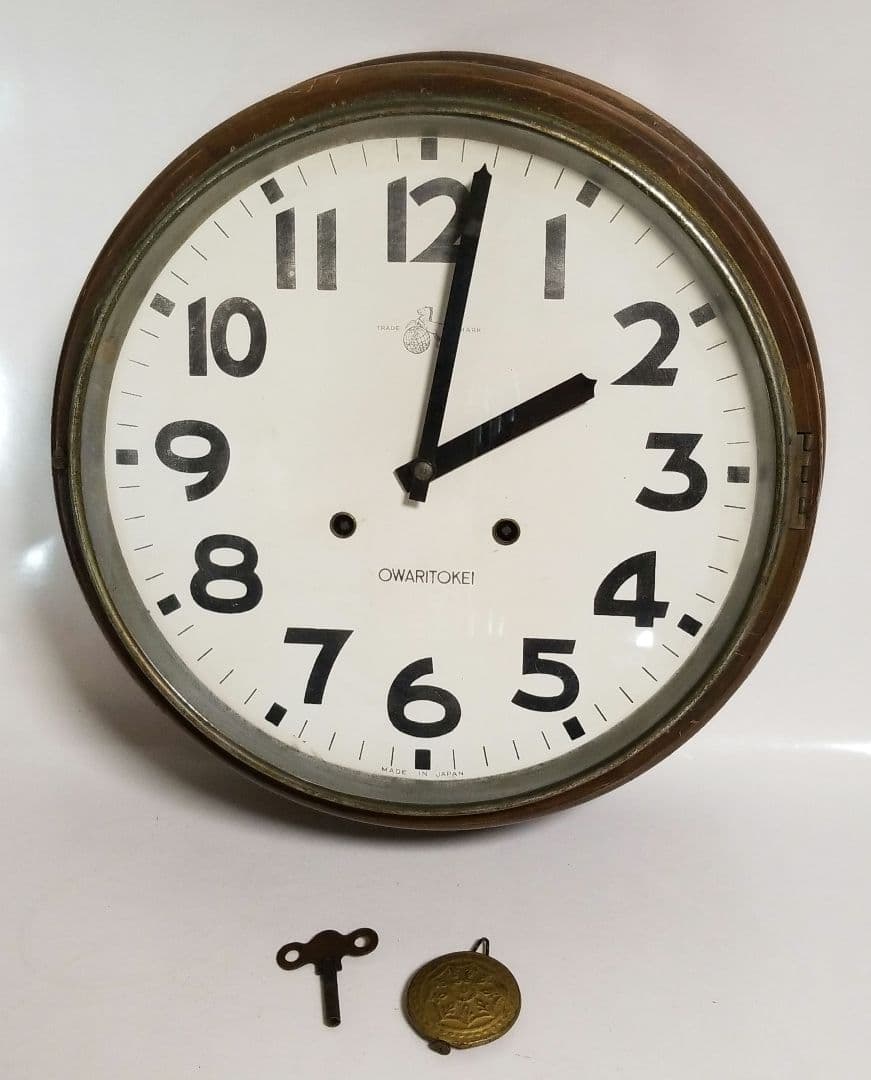 OWARITOKEI 尾張時計 昭和レトロ アンティーク 丸型 柱時計 掛時計