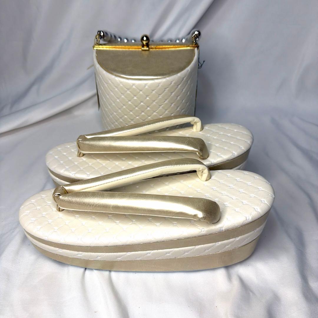 新品　2026年最新モデル　草履　バッグ　セット　振袖用　白　日本製　フリー