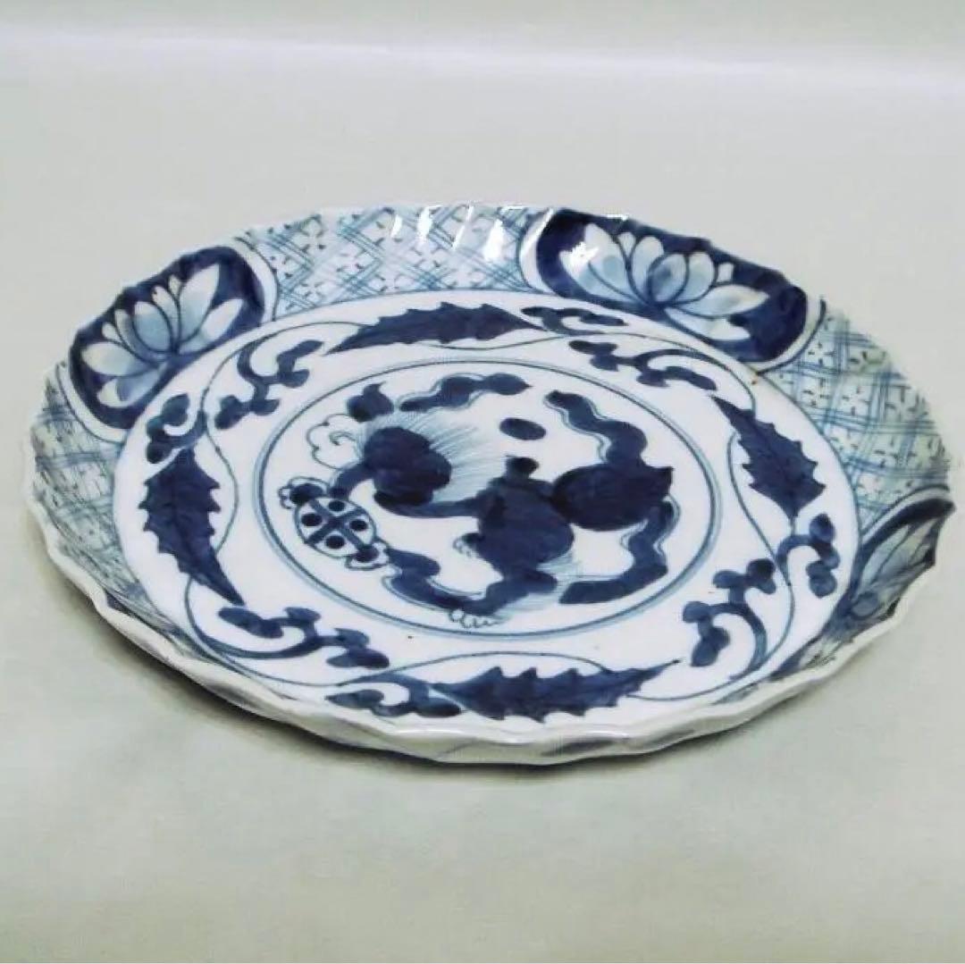 110『中国美術 獅子 花唐草 輪花皿』　/骨董品 古美術 アンティーク