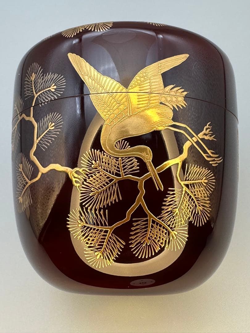 茶道具　棗　一瓢斎　松食鶴蒔絵