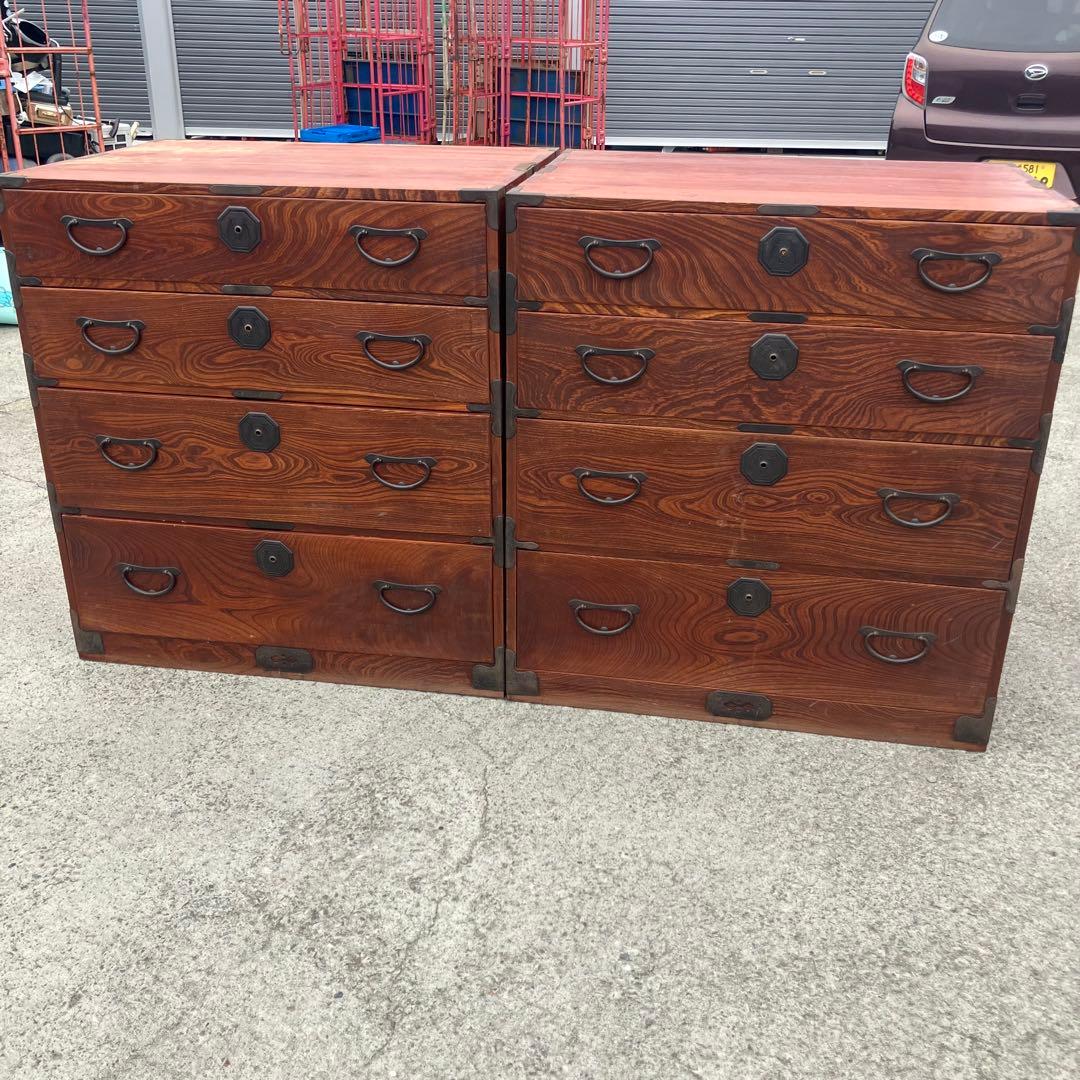 ② 昭和レトロ 古家具 大型 仙台箪笥 4段 引き出し時代箪笥 古家具ビンテージ