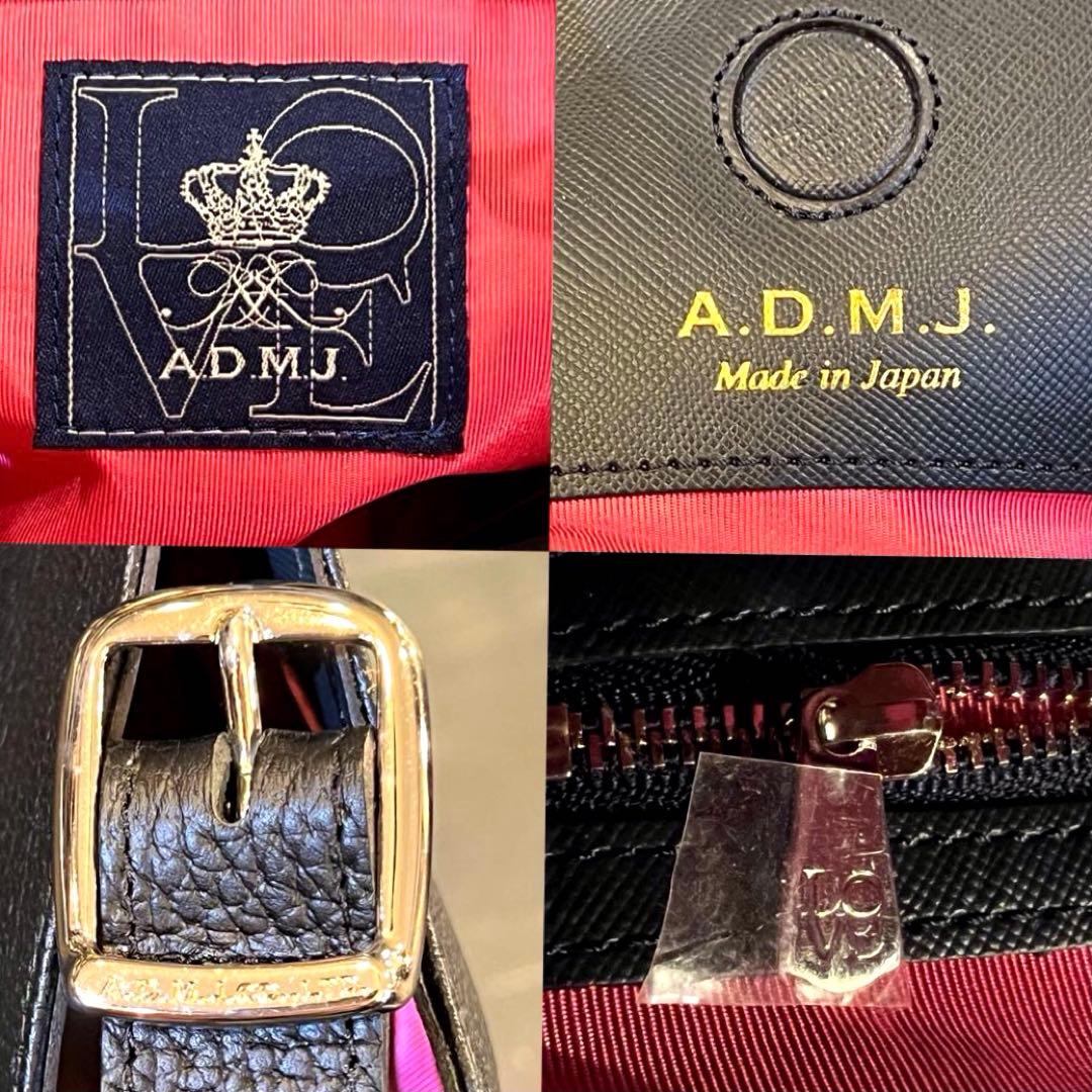 【新品未使用】A.D.M.J アールデコスワロ シボ革 レザーショルダーバッグ黒