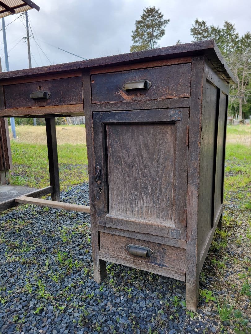 旧国鉄備品 / 木製 / 片袖机 / 引き出し付き 昭和レトロ