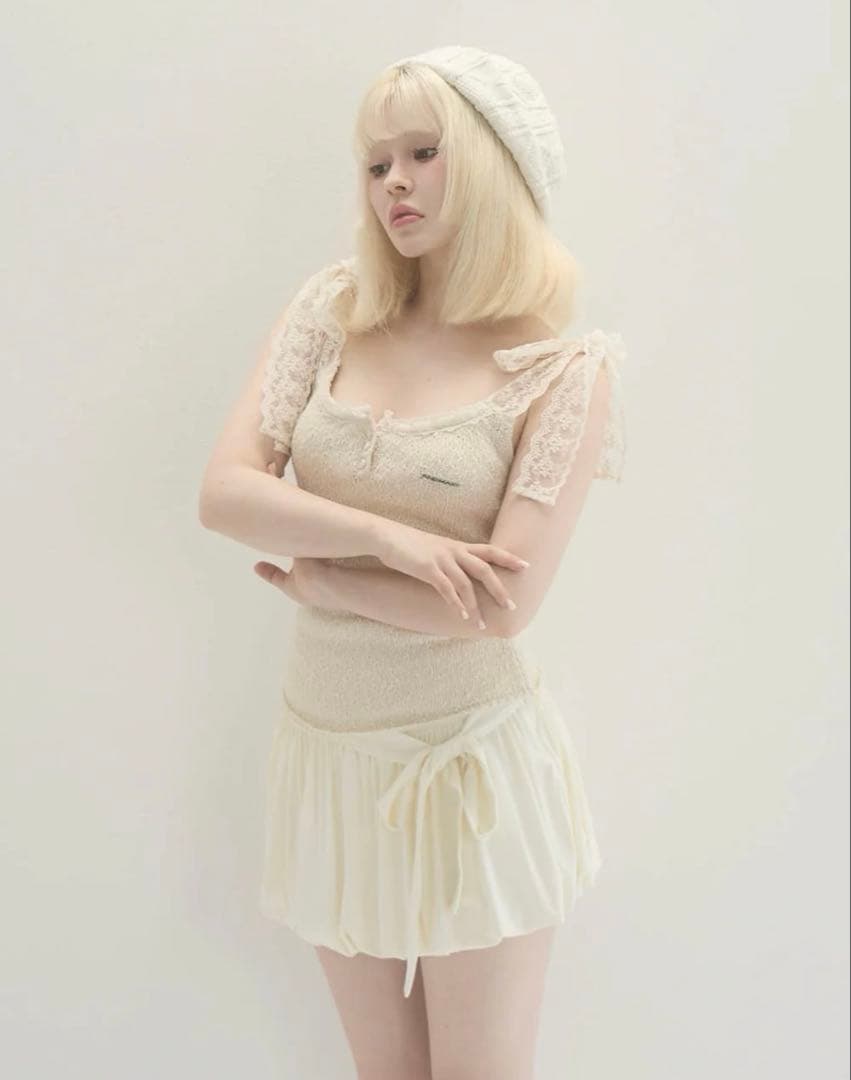 即日発送アイボリーCotton ribbon tank andmary