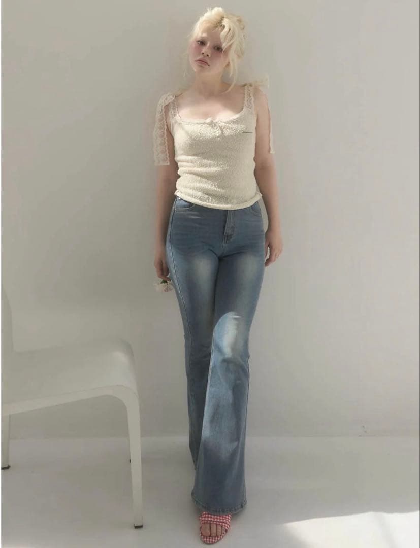 即日発送アイボリーCotton ribbon tank andmary