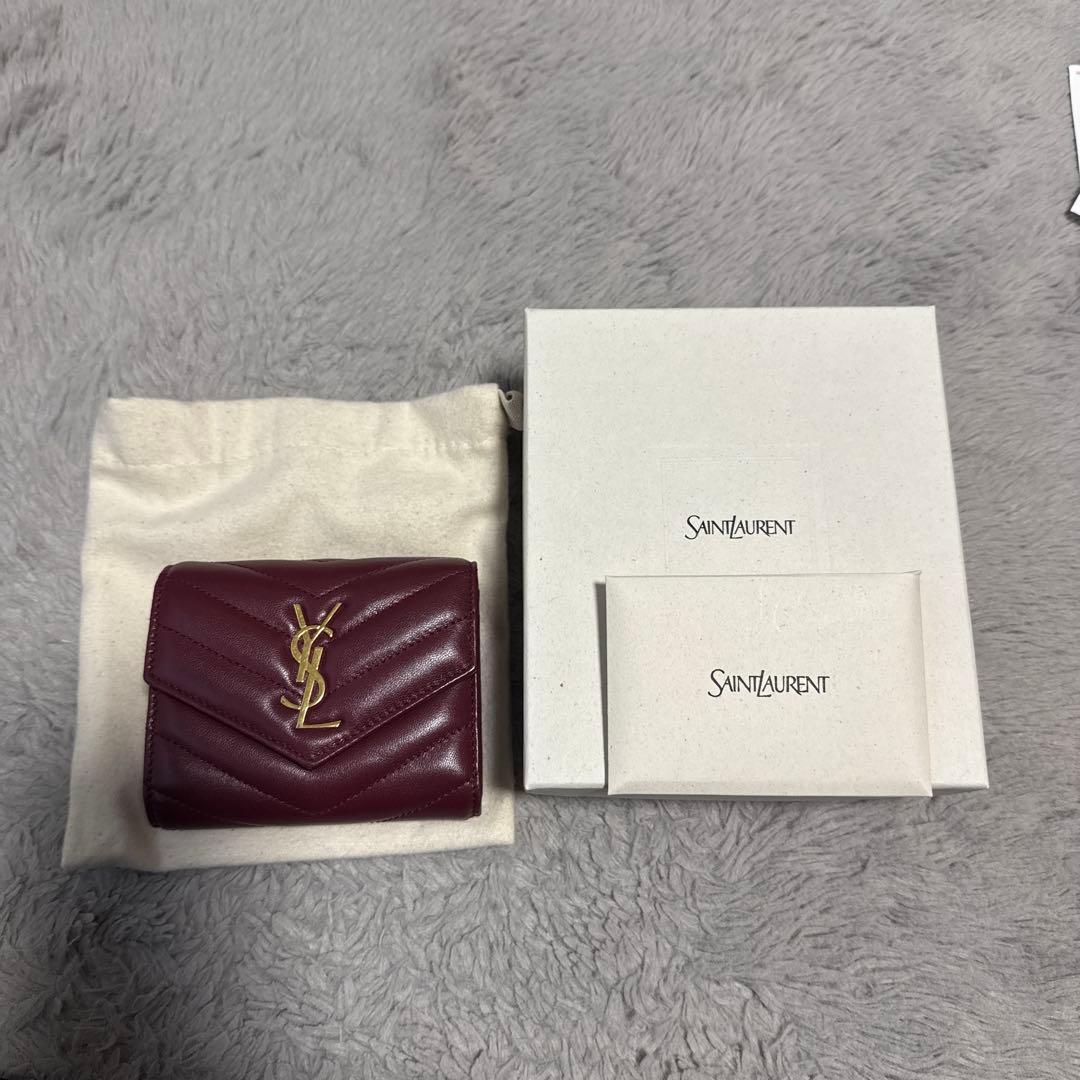 SAINT LAURENT バーガンディ 三つ折り財布