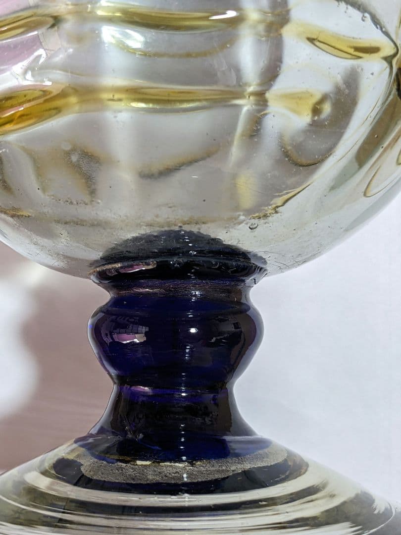 ♦西洋アンティーク 扁壺双耳 ガラス花瓶 アールヌーボー ？フランス 骨董品