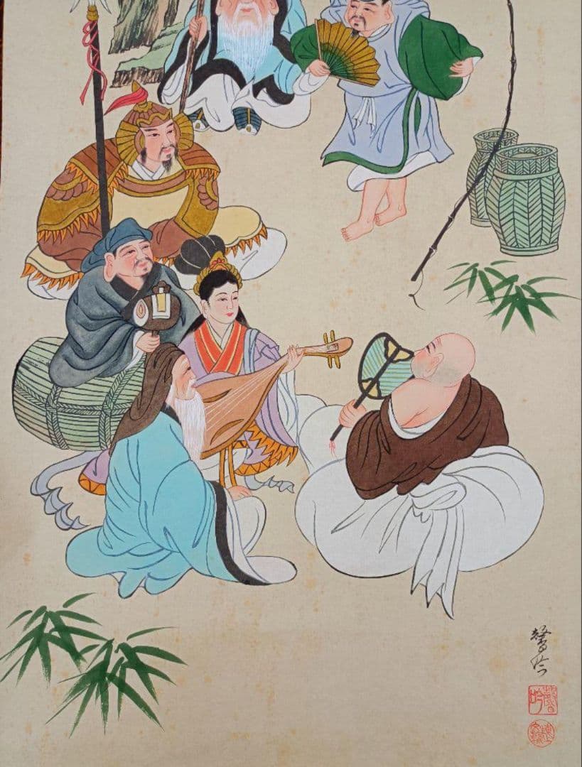 開運!【七福神 宴】掛軸 縁起物 おもてなし 絵 金運 商売繁盛 インテリア